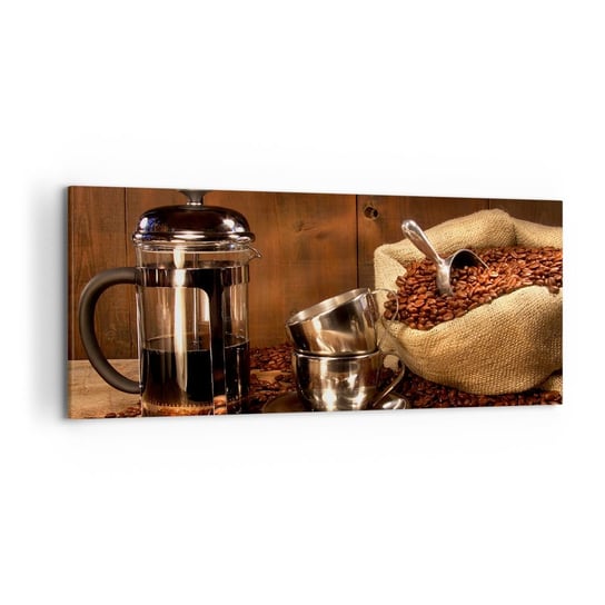 Obraz na płótnie - Czar kawy - aromat i smak - 120x50cm - Gastronomia Kawa Dzbanek Do Kawy - Nowoczesny obraz na ścianę do salonu do sypialni ARTTOR ARTTOR