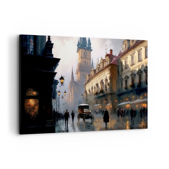 Obraz na płótnie - Czar praskiego wieczoru - 100x70cm - Stare Miasto Praga Historyczny - Nowoczesny foto obraz w ramie do salonu do sypialni ARTTOR ARTTOR