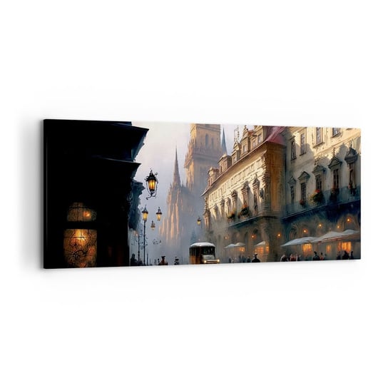 Obraz na płótnie - Czar praskiego wieczoru - 120x50cm - Stare Miasto Praga Historyczny - Nowoczesny obraz na ścianę do salonu do sypialni ARTTOR ARTTOR