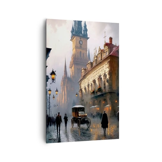 Obraz na płótnie - Czar praskiego wieczoru - 80x120cm - Stare Miasto Praga Historyczny - Nowoczesny obraz na ścianę do salonu do sypialni ARTTOR ARTTOR