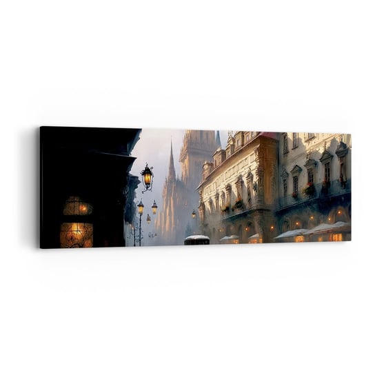 Obraz na płótnie - Czar praskiego wieczoru - 90x30cm - Stare Miasto Praga Historyczny - Nowoczesny Canvas obraz do salonu do sypialni ARTTOR ARTTOR