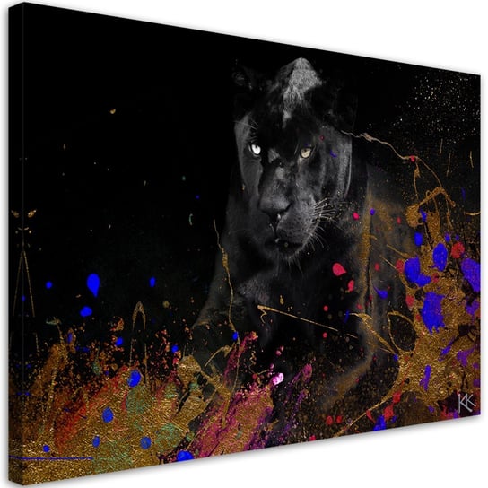 Obraz na płótnie, Czarna pantera na kolorowym tle - 100x70 Inna marka