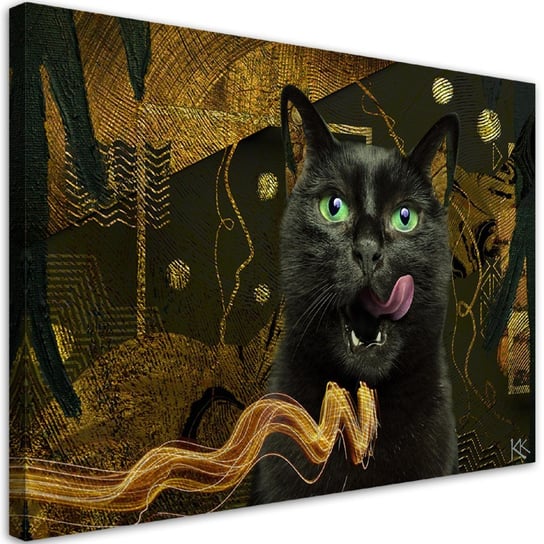Obraz na płótnie, Czarny kot Złota abstrakcja - 100x70 Inna marka