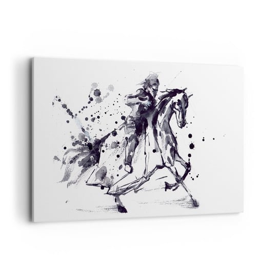 Obraz na płótnie - Czarny rycerz - 120x80cm - Abstrakcja Rycerz Na Koniu Zbroja Rycerska - Nowoczesny obraz na ścianę do salonu do sypialni ARTTOR ARTTOR