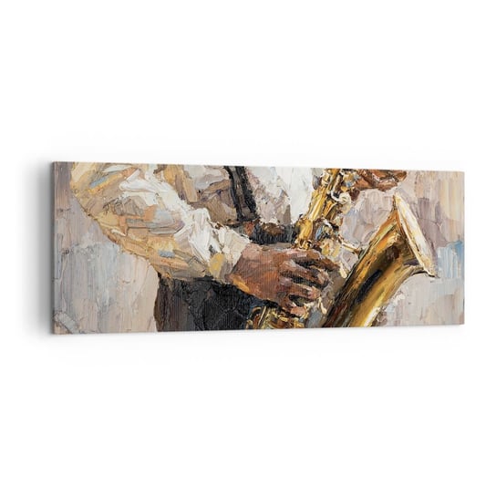 Obraz na płótnie - Czas na solo - 140x50cm - Saksofon Muzyka Malarstwo - Nowoczesny Canvas obraz do salonu do sypialni ARTTOR ARTTOR