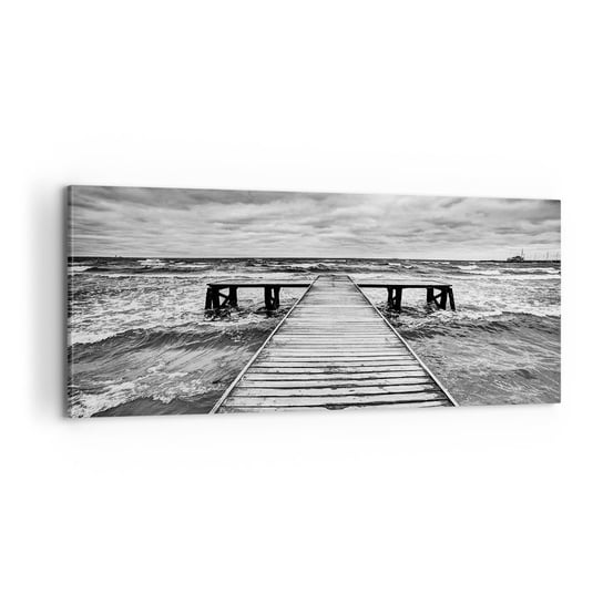 Obraz na płótnie - Czekam na wiatr, co rozgoni… - 100x40cm - Krajobraz Drewniany Pomost Morze - Nowoczesny foto obraz w ramie do salonu do sypialni ARTTOR ARTTOR