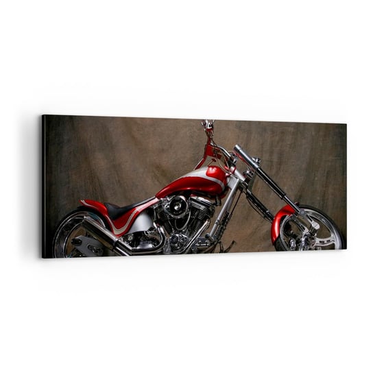 Obraz na płótnie - Czerwono-srebrna piękność - 100x40cm - Motocykl Chopper Motoryzacja - Nowoczesny foto obraz w ramie do salonu do sypialni ARTTOR ARTTOR
