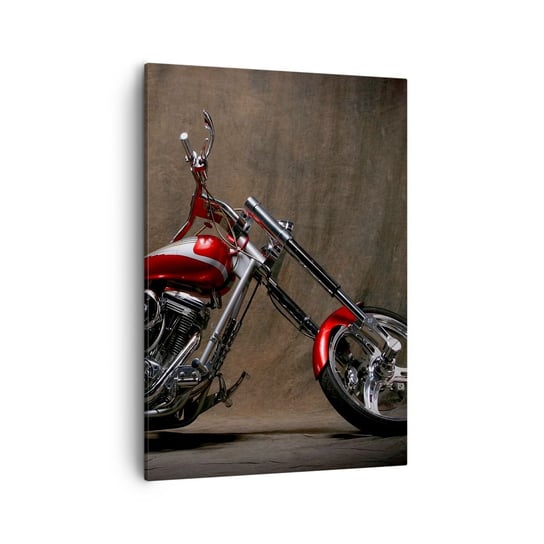 Obraz na płótnie - Czerwono-srebrna piękność - 50x70cm - Motocykl Chopper Motoryzacja - Nowoczesny Canvas obraz do salonu do sypialni ARTTOR ARTTOR