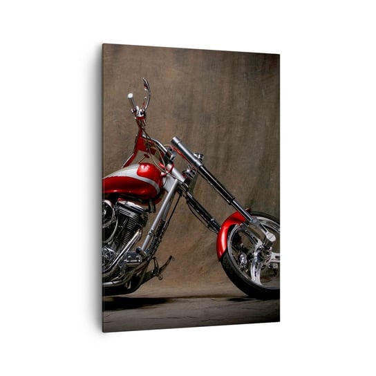 Obraz na płótnie - Czerwono-srebrna piękność - 70x100cm - Motocykl Chopper Motoryzacja - Nowoczesny foto obraz w ramie do salonu do sypialni ARTTOR ARTTOR