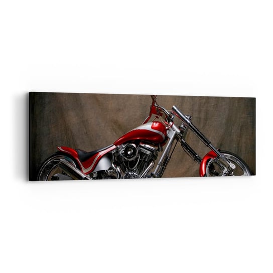 Obraz na płótnie - Czerwono-srebrna piękność - 90x30cm - Motocykl Chopper Motoryzacja - Nowoczesny Canvas obraz do salonu do sypialni ARTTOR ARTTOR