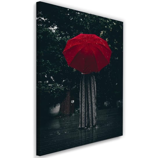 Obraz na płótnie, czerwony parasol w deszcz, 60x90 cm Feeby