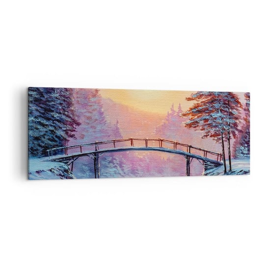 Obraz na płótnie - Cztery pory roku - zima - 140x50cm - Krajobraz Rzeka Most - Nowoczesny Canvas obraz do salonu do sypialni ARTTOR ARTTOR