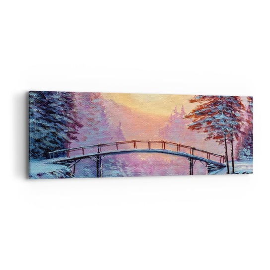 Obraz na płótnie - Cztery pory roku - zima - 90x30cm - Krajobraz Rzeka Most - Nowoczesny Canvas obraz do salonu do sypialni ARTTOR ARTTOR