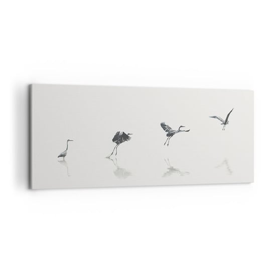 Obraz na płótnie - Cztery proste kroki - 120x50cm - Ptak Czapla Grafika - Nowoczesny obraz na ścianę do salonu do sypialni ARTTOR ARTTOR