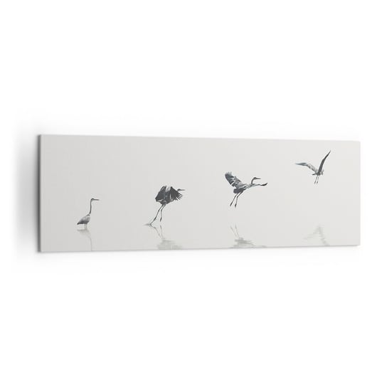 Obraz na płótnie - Cztery proste kroki - 160x50cm - Ptak Czapla Grafika - Nowoczesny foto obraz w ramie do salonu do sypialni ARTTOR ARTTOR