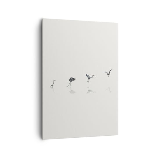 Obraz na płótnie - Cztery proste kroki - 50x70cm - Ptak Czapla Grafika - Nowoczesny Canvas obraz do salonu do sypialni ARTTOR ARTTOR