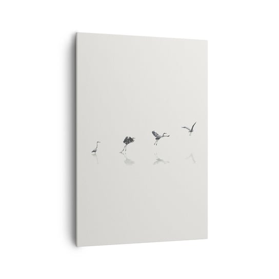 Obraz na płótnie - Cztery proste kroki - 70x100cm - Ptak Czapla Grafika - Nowoczesny foto obraz w ramie do salonu do sypialni ARTTOR ARTTOR