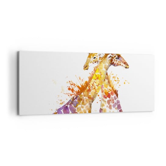 Obraz na płótnie - Czy to jest przyjaźń czy to jest kochanie? - 120x50cm - Zwierzęta Żyrafa Grafika - Nowoczesny obraz na ścianę do salonu do sypialni ARTTOR ARTTOR