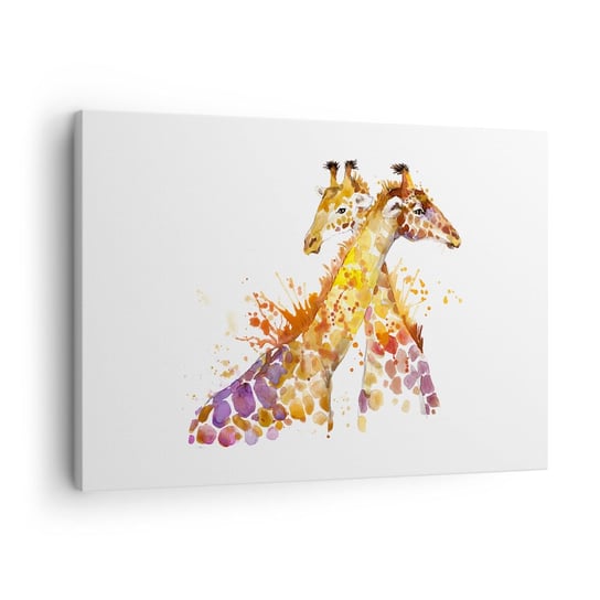Obraz na płótnie - Czy to jest przyjaźń czy to jest kochanie? - 70x50cm - Zwierzęta Żyrafa Grafika - Nowoczesny Canvas obraz do salonu do sypialni ARTTOR ARTTOR