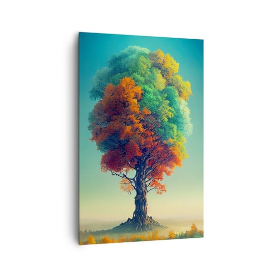 Obraz na płótnie - Dąb – ojciec natury - 80x120cm - Drzewo Jesień Natura - Nowoczesny obraz na ścianę do salonu do sypialni ARTTOR ARTTOR