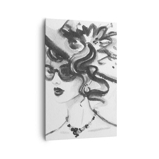Obraz na płótnie - Dama z charakterem - 80x120cm - Kobieta W Kapeluszu Twarz Kobiety Czarno-Biały - Nowoczesny obraz na ścianę do salonu do sypialni ARTTOR ARTTOR