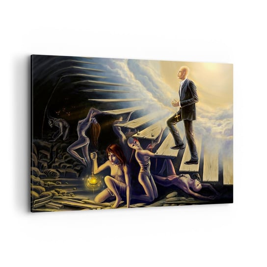 Obraz na płótnie - Dantejska wędrówka ku światłu - 100x70cm - Abstrakcja Fantasy Ludzie - Nowoczesny foto obraz w ramie do salonu do sypialni ARTTOR ARTTOR
