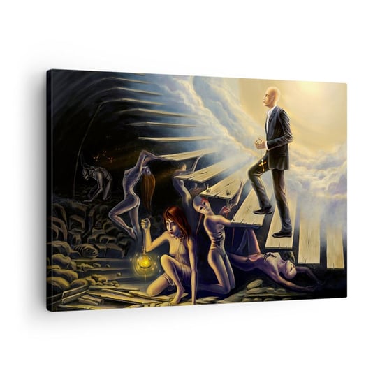 Obraz na płótnie - Dantejska wędrówka ku światłu - 70x50cm - Abstrakcja Fantasy Ludzie - Nowoczesny Canvas obraz do salonu do sypialni ARTTOR ARTTOR