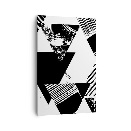 Obraz na płótnie - Deszcz trójkątów - 80x120cm - Abstrakcja Grafika Czarno-Biały - Nowoczesny obraz na ścianę do salonu do sypialni ARTTOR ARTTOR