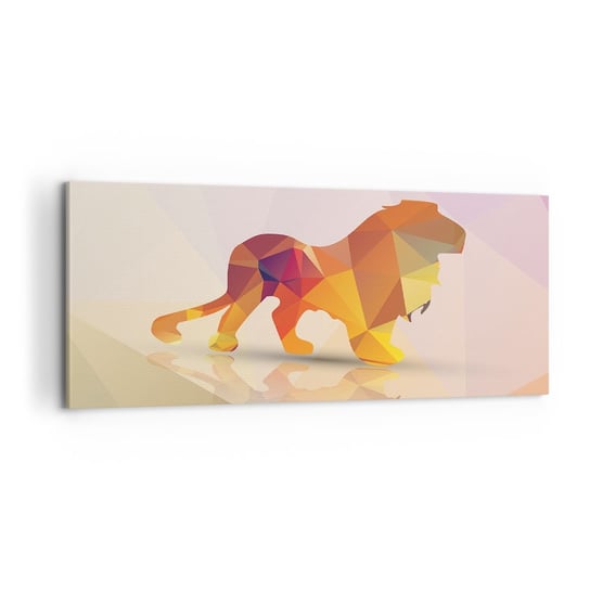 Obraz na płótnie - Diamentowy król - 100x40cm - Zwierzęta Lew Figura Geometryczna - Nowoczesny foto obraz w ramie do salonu do sypialni ARTTOR ARTTOR
