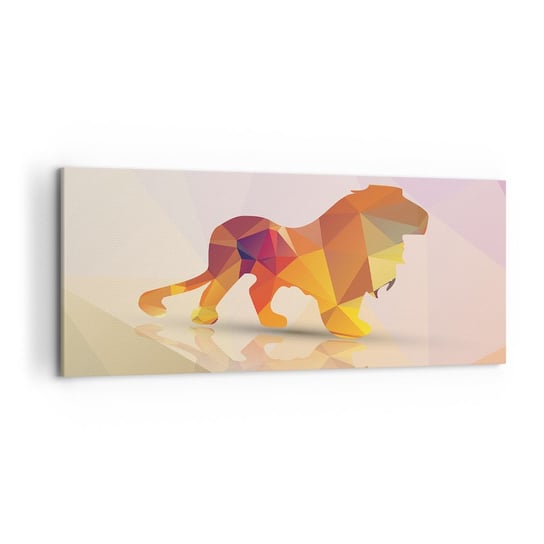 Obraz na płótnie - Diamentowy król - 120x50cm - Zwierzęta Lew Figura Geometryczna - Nowoczesny obraz na ścianę do salonu do sypialni ARTTOR ARTTOR