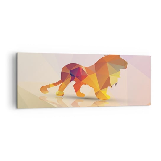 Obraz na płótnie - Diamentowy król - 140x50cm - Zwierzęta Lew Figura Geometryczna - Nowoczesny Canvas obraz do salonu do sypialni ARTTOR ARTTOR