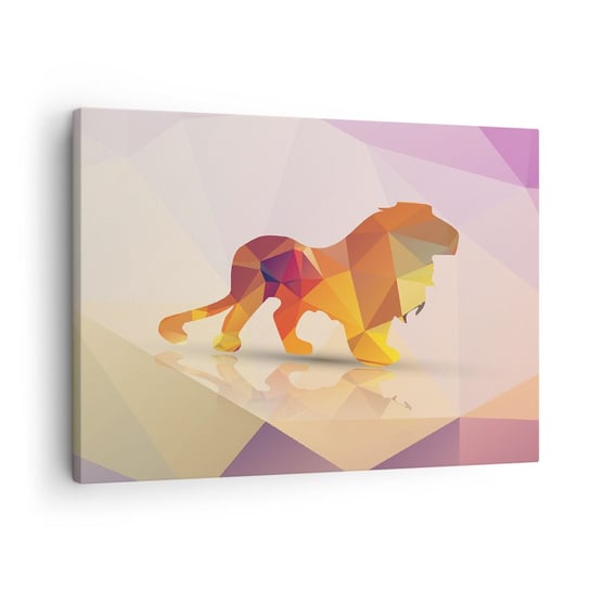 Obraz na płótnie - Diamentowy król - 70x50cm - Zwierzęta Lew Figura Geometryczna - Nowoczesny Canvas obraz do salonu do sypialni ARTTOR ARTTOR