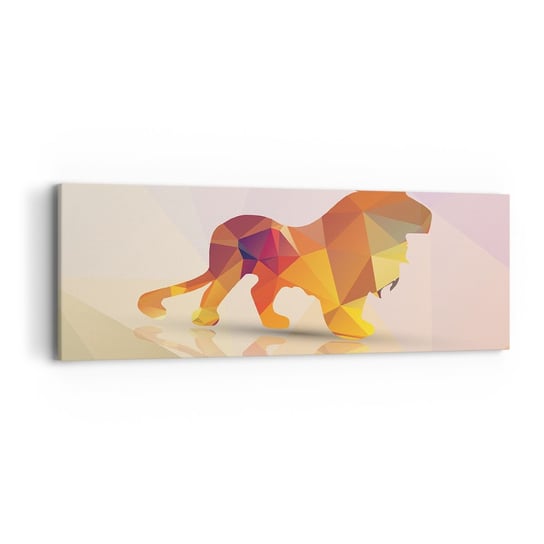 Obraz na płótnie - Diamentowy król - 90x30cm - Zwierzęta Lew Figura Geometryczna - Nowoczesny Canvas obraz do salonu do sypialni ARTTOR ARTTOR