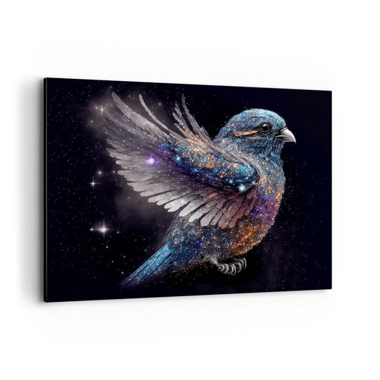 Obraz na płótnie - Diamentowy wróbel - 100x70cm - Ptak Magiczny Kosmos - Nowoczesny foto obraz w ramie do salonu do sypialni ARTTOR ARTTOR