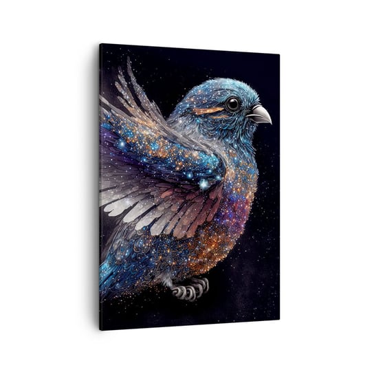 Obraz na płótnie - Diamentowy wróbel - 50x70cm - Ptak Magiczny Kosmos - Nowoczesny Canvas obraz do salonu do sypialni ARTTOR ARTTOR