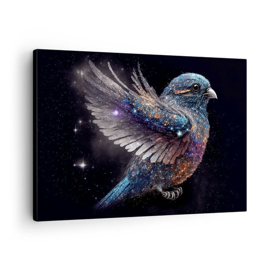Obraz na płótnie - Diamentowy wróbel - 70x50cm - Ptak Magiczny Kosmos - Nowoczesny Canvas obraz do salonu do sypialni ARTTOR ARTTOR