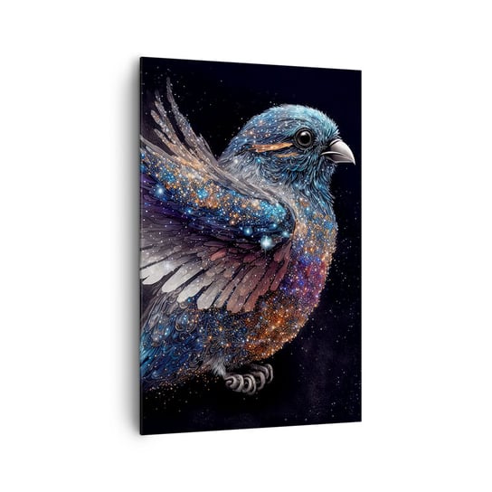 Obraz na płótnie - Diamentowy wróbel - 80x120cm - Ptak Magiczny Kosmos - Nowoczesny obraz na ścianę do salonu do sypialni ARTTOR ARTTOR