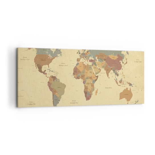Obraz na płótnie - Dla ciebie - cały świat - 100x40cm - Mapa Świata Kontynenty Podróże - Nowoczesny foto obraz w ramie do salonu do sypialni ARTTOR ARTTOR