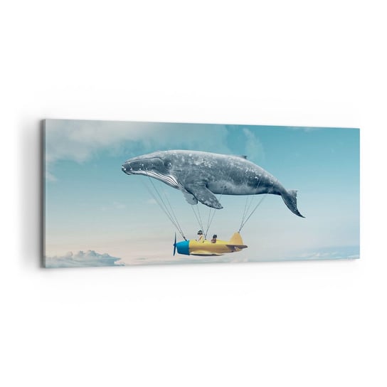 Obraz na płótnie - Dlaczego nie? - 100x40cm - Wieloryb Dzieci Samolot - Nowoczesny foto obraz w ramie do salonu do sypialni ARTTOR ARTTOR