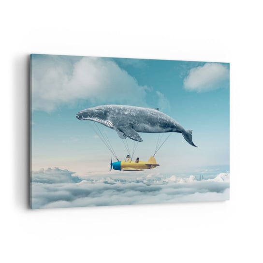 Obraz na płótnie - Dlaczego nie? - 100x70cm - Wieloryb Dzieci Samolot - Nowoczesny foto obraz w ramie do salonu do sypialni ARTTOR ARTTOR