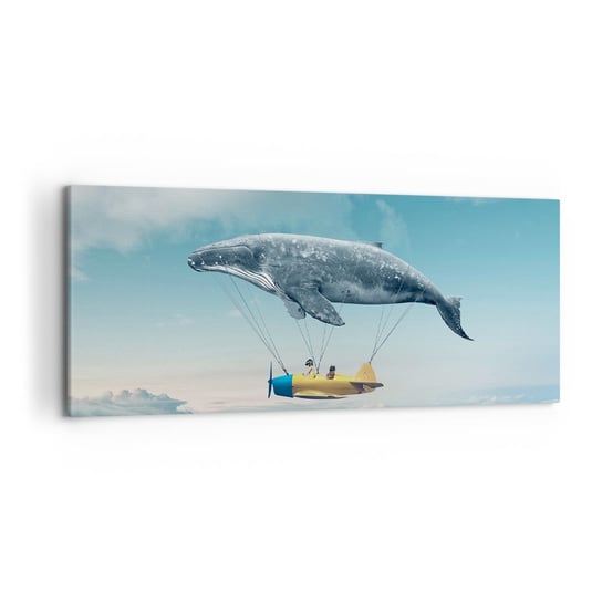 Obraz na płótnie - Dlaczego nie? - 120x50cm - Wieloryb Dzieci Samolot - Nowoczesny obraz na ścianę do salonu do sypialni ARTTOR ARTTOR