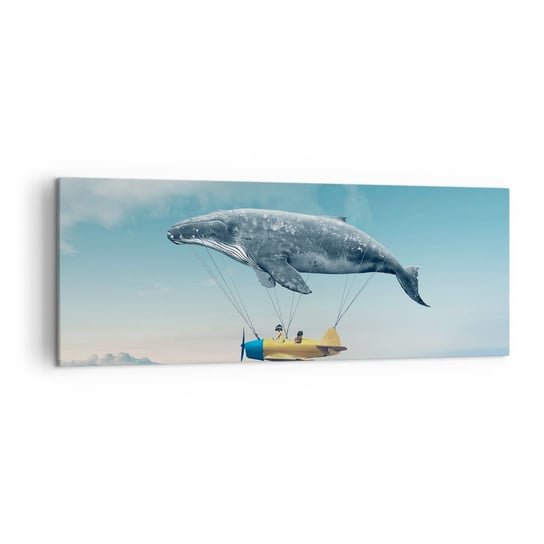 Obraz na płótnie - Dlaczego nie? - 140x50cm - Wieloryb Dzieci Samolot - Nowoczesny Canvas obraz do salonu do sypialni ARTTOR ARTTOR