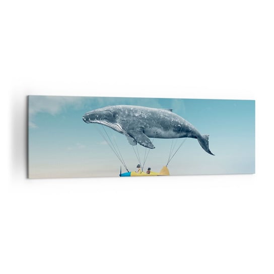 Obraz na płótnie - Dlaczego nie? - 160x50cm - Wieloryb Dzieci Samolot - Nowoczesny foto obraz w ramie do salonu do sypialni ARTTOR ARTTOR