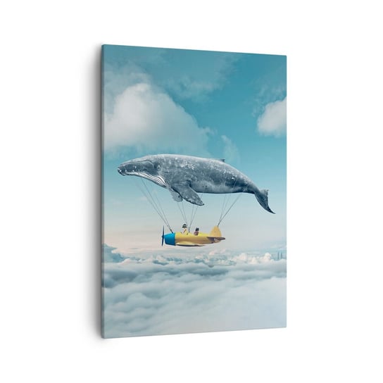 Obraz na płótnie - Dlaczego nie? - 50x70cm - Wieloryb Dzieci Samolot - Nowoczesny Canvas obraz do salonu do sypialni ARTTOR ARTTOR