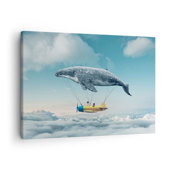 Obraz na płótnie - Dlaczego nie? - 70x50cm - Wieloryb Dzieci Samolot - Nowoczesny Canvas obraz do salonu do sypialni ARTTOR ARTTOR