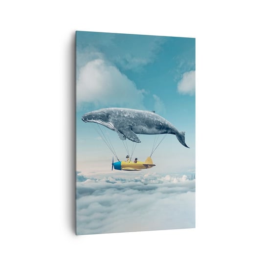 Obraz na płótnie - Dlaczego nie? - 80x120cm - Wieloryb Dzieci Samolot - Nowoczesny obraz na ścianę do salonu do sypialni ARTTOR ARTTOR