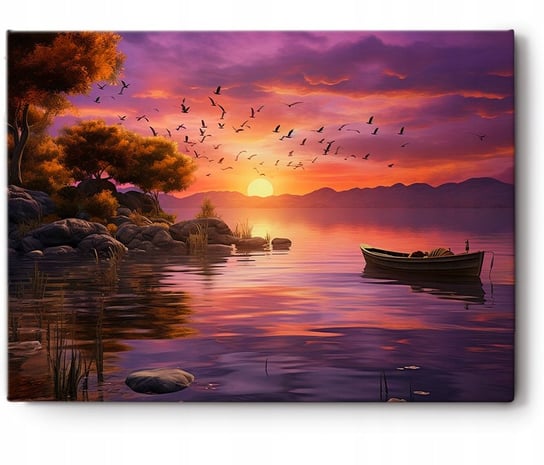 Obraz Na Płótnie do Salonu 120x80 Sypialni Zachód Słońca nad Jeziorem Decormint