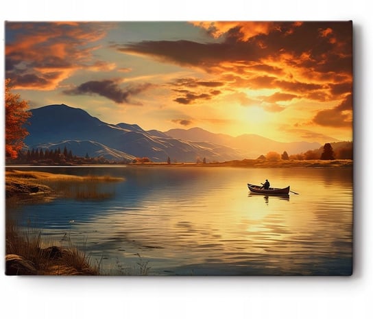 Obraz Na Płótnie do Salonu Canvas 120x80 cm Zachód Słońca Jezioro Góry Decormint
