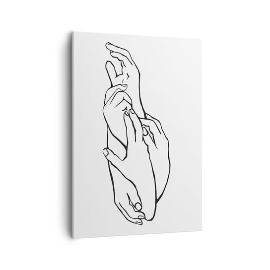 Obraz na płótnie - Dobry dotyk - 50x70cm - Dłonie Kreska Minimalizm - Nowoczesny Canvas obraz do salonu do sypialni ARTTOR ARTTOR