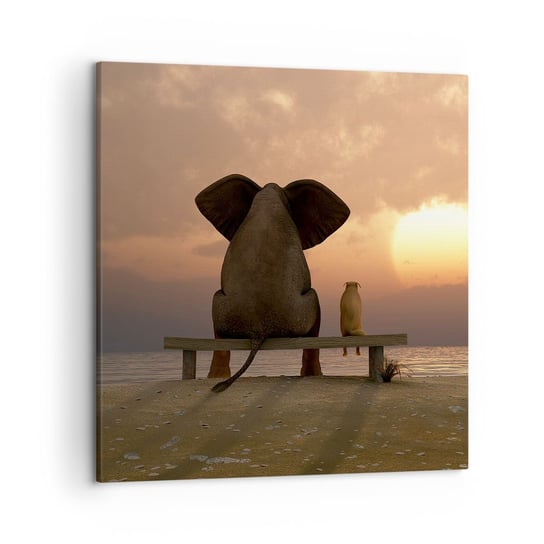 Obraz na płótnie - Dobrze jest razem pomilczeć - 50x50 cm - Obraz nowoczesny - Abstrakcja, Zwierzęta, Przyjaźń, Morze, Zachód Słońca - AC50x50-3555 ARTTOR